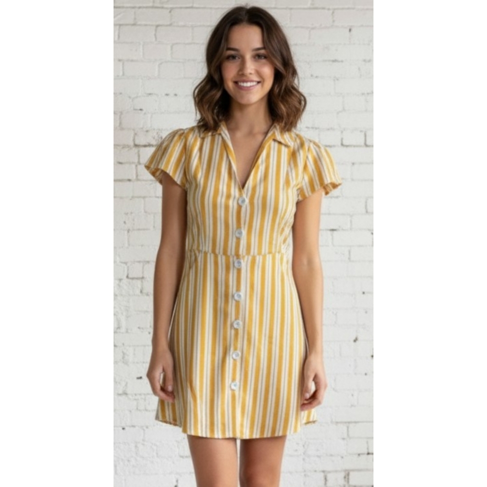 Inspired Hearts Striped Shirtdress Golden Yellow & White Size S